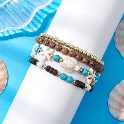 Ensemble de bracelets extensibles en perles synthétiques turquoise&nbsp;BJEW-JB10720