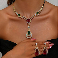 Halsketten-Sets mit tropfenförmigem Strass-Anhänger und Ohrsteckern aus Legierung für Damen&nbsp;FS-WGFB3C6-01