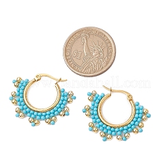 Boucles d'oreilles créoles en perles de verre et acier inoxydable 304&nbsp;EJEW-MZ00337
