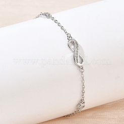 Pulseras de eslabones infinitos de latón con microengaste de circonitas cúbicas transparentes.&nbsp;KK-CBA6980-27P
