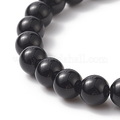 Natürliches Stretch-Armband aus schwarzem Onyx und Katzenaugenperlen&nbsp;BJEW-TA00222