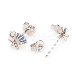 Orecchini a bottone in ottone micro pavé di zirconi chiari&nbsp;EJEW-G281-09P