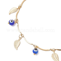 Chaîne de cheville à maillons incurvés en acier inoxydable 304 avec pompon en forme de feuille et lampwork fait à la main pour femmes&nbsp;AJEW-AN00742-02