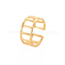 Ionenplattierung (IP) 304 Edelstahl Rechteck Hohl offen Manschette Ring für Frauen&nbsp;RJEW-S405-161G