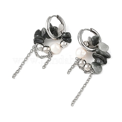 Boucles d'oreilles pendantes en éclats de pierre œil d'aigle naturelle&nbsp;EJEW-TA00817-04