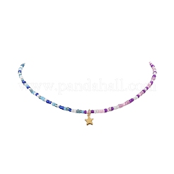 Collier pendentif étoile en acier inoxydable 304 avec chaînes en perles de verre pour femme&nbsp;NJEW-JN04290