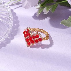 Anelli elastici con perline di vetro a forma di cuore per le donne&nbsp;RJEW-MZ00028-01