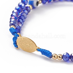 Murano mal de ojo y pulsera de cuentas trenzadas de vidrio&nbsp;BJEW-TA00183-01