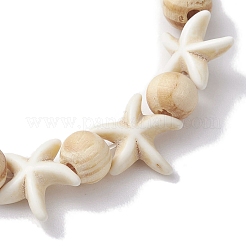 Strand Seestern färben synthetische türkisfarbene Perlen Stretch-Armbänder&nbsp;BJEW-JB10289-01