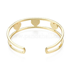 Bracciale rigido a cuore smaltato a polsino aperto con zirconi chiari&nbsp;BJEW-N012-024