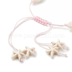 Bracciale con perline intrecciate in conchiglia acrilica con stelle marine turchesi sintetiche (tinte).&nbsp;BJEW-JB08058-02