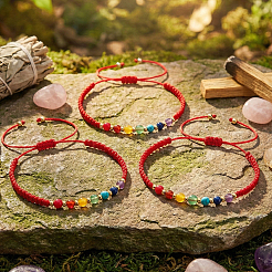 3 Stück verstellbares Chakra-Armband-Set mit runden Perlen aus Natur- und Kunststeinen&nbsp;ZZ4943-5
