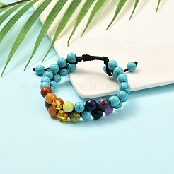 Bracelet rond en turquoise synthétique (teint) et perles tressées en pierres mélangées pour filles et femmes&nbsp;BJEW-JB06961-03
