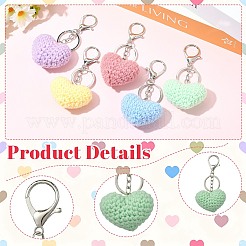 5 portachiavi in cotone a forma di cuore&nbsp;HJEW-CJ0001-25
