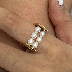 Unregelmäßige Fingerringe aus Edelstahl 304 mit natürlicher Süßwasserperle für Damen&nbsp;WZ4968