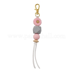 Decorazioni pendenti con perline di legno naturale e silicone di girasole&nbsp;HJEW-JM03080-02
