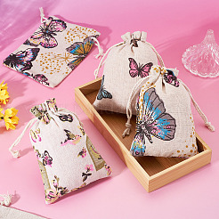 15 Stück 3 Stile Schmetterling bedruckt Polycotton (Polyester-Baumwolle) Verpackungsbeutel Kordelzugbeutel&nbsp;ABAG-TA0002-14