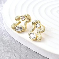 Orecchini a bottone in ottone con zirconi chiari e micro pavè&nbsp;EJEW-V011-06G