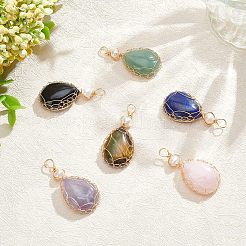 6 pieza de 6 estilos de colgantes envueltos en alambre de cobre con piedras preciosas naturales&nbsp;G-NB0003-75
