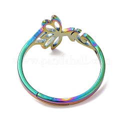 Anillo ajustable de loto hueco de acero inoxidable 304 con revestimiento iónico (IP) para mujer&nbsp;RJEW-M149-32RC