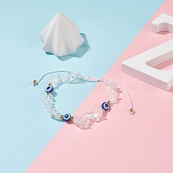 Chips de cristal de cuarzo natural y pulsera de cuentas trenzadas de resina mal de ojo&nbsp;BJEW-JB08495-06