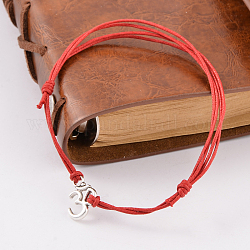 Pulseras de cordón enceradas de moda, pulseras de hilo rojo, con los fornituras de aleación de plata antigua de estilo tibetano, rojo, 68mm