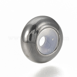 Messing Perlen, mit Gummi innen, Schieberegler Perlen, Stopper Perlen, Metallgrau, 7.5x4 mm, Gummiloch: 1.2mm