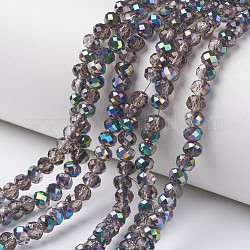 Chapelets de perles en verre transparent électrolytique, demi-multi-couleur plaquée, facette, rondelle, grises , 8x6mm, Trou: 1mm, Environ 72 pcs/chapelet, 16.14 pouce (41 cm)
