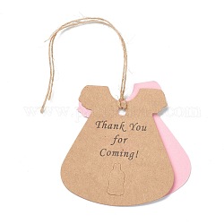 Duplex-Hängeetiketten aus Papier, mit Hanfseilen, Kleid mit Wort Danke fürs Kommen & Feedermuster, für Babyschaugeschenke dekorativ, rosa, 58x55x0.5 mm, Bohrung: 4 mm, 50 Stück