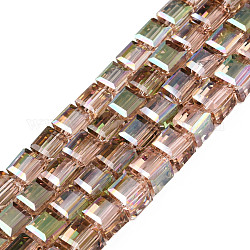 Chapelets de perles en verre transparent électrolytique, facette, cube, burlywood, 7x7x6.5mm, Trou: 1.2mm, Environ 100 pcs/chapelet, 25.98 pouce (66 cm)