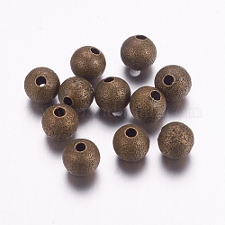 Perles en laiton texturées, sans nickel, ronde, couleur de bronze antique, taille: environ 6mm de diamètre, Trou: 1mm