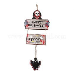 Хэллоуин украшения, призрак деревянные подвесные настенные украшения, с джутовым шпагатом, 460x175x5 мм