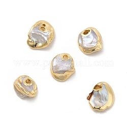 Breloques pépites de perles keshi naturelles baroques, avec les accessoires en laiton, or clair, 6~10x6~8x3~5mm, Trou: 1.2~1.4mm