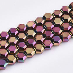Chapelets de perles en verre électroplaqué, facette, hexagone, orchidée, 5x6x4mm, Trou: 1mm, Environ 100 pcs/chapelet, 20.4 pouce