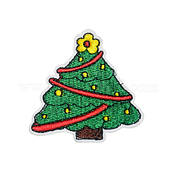 Parches autoadhesivos de tela de bordado computarizado con tema navideño, pegar en parche, accesorios de vestuario, apliques, árbol de Navidad, 55x54mm