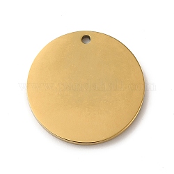 Baño de iones (ip) 304 colgantes de acero inoxidable, estampar etiqueta en blanco, charm, plano y redondo, dorado, 25x1.5mm, agujero: 1.8 mm