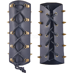 Bracelet cordon en cuir pu réglable avec cordon de cire, bracelet à gants à rivets, protège-poignet à manchette large pour hommes, noir, 7-1/4x3-5/8x7/8 pouce (18.5x9.3x2.25 cm)