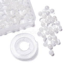 Perle di selenite naturale 100 pz 8 mm, con filo di cristallo elastico da 10 m, per braccialetti elasticizzati fai da te che creano kit, 8mm, foro:0.9mm