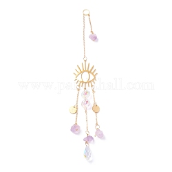 Hanging Crystal Aurora Wind Chimes, with Prismatic Pendant, Eye-shaped Iron Link and Natural Amethyst, for Home Window Lighting Decoration, Golden, 315mm