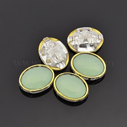 Coser en acrílico taiwán, Accesorios de la ropa, facetados, oval, verde claro, 12x10x5.5mm, agujero: 0.5 mm