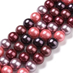 Cuentas de perlas de concha de electrochapa, redondo, rosa vieja, 10mm, agujero: 1 mm, aproximamente 18 pcs / cadena, 7 pulgada (17.6 cm)
