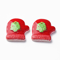Opaque Resin Cabochons, Christmas Style, Gloves, Red, 30.5x26x5.5mm