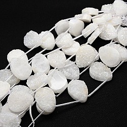 Natural Druzy Agate Beads Strands, Plating Teardrop Beads for Druzy Earrings, White, 40x30x8~10mm, Hole: 1mm
