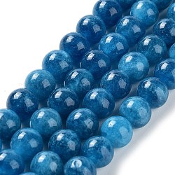 Окрашенные природные малайзии нефрита бисер нитей, круглые, стальной синий, 10 мм, отверстие : 1.2 мм, около 19 шт / нитка, 7.09 дюйм (18 см)