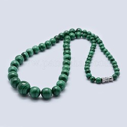 Colliers de perles graduées en malachite naturelle, avec fermoirs en laiton, vert de mer moyen, 18.9 pouce (48 cm)