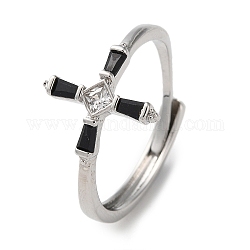 Brass with Cubic Zirconia Adjustable Rings, Cross, Platinum, US Size 9 1/4(19.1mm)