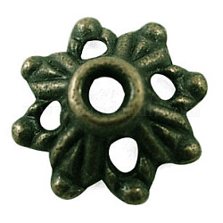 Tibetan Style Bead Caps, Lead Free & Cadmium Free & Nickel Free, Flower, Antique Bronze, about 9mm in diameter, 3mm thick, hole: 1.5mm
