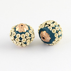 Handmade Indonesia Beads, with Alloy Cores, Round, Teal, 16~17x15~17mm, Hole: 1.5mm