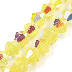 Cuisson des brins de perles de verre transparentes peintes, demi-galvanoplastie, de couleur plaquée ab , facette, Toupie, jaune, 6x5.5mm, Trou: 1mm, Environ 47 pcs/chapelet, 10.24'' (26 cm)