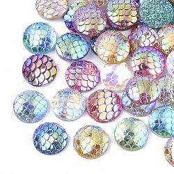 Кабошоны из смолы, с покрытием AB цвета, плоский круг с рисунком чешуи русалки, разноцветные, 10x3 мм